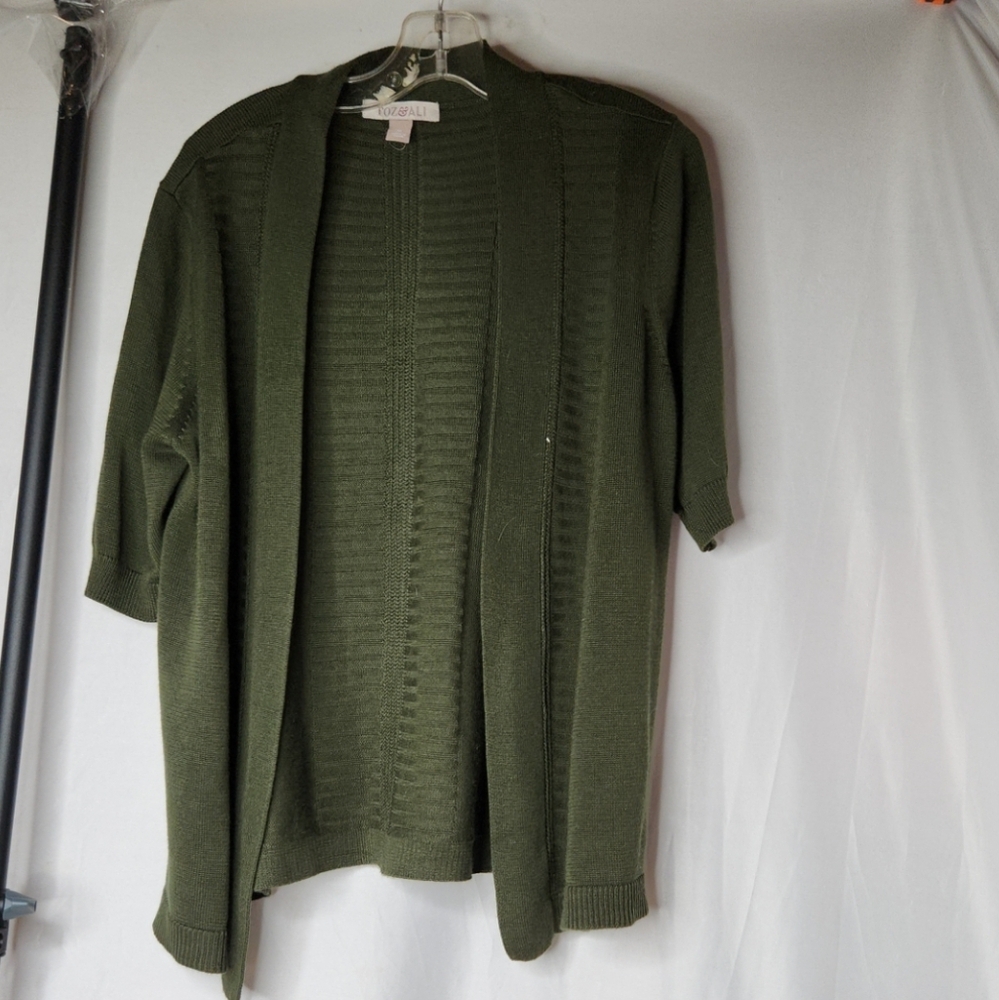 Roz & Ali Olive Green Open-Front Women's Cardigan
